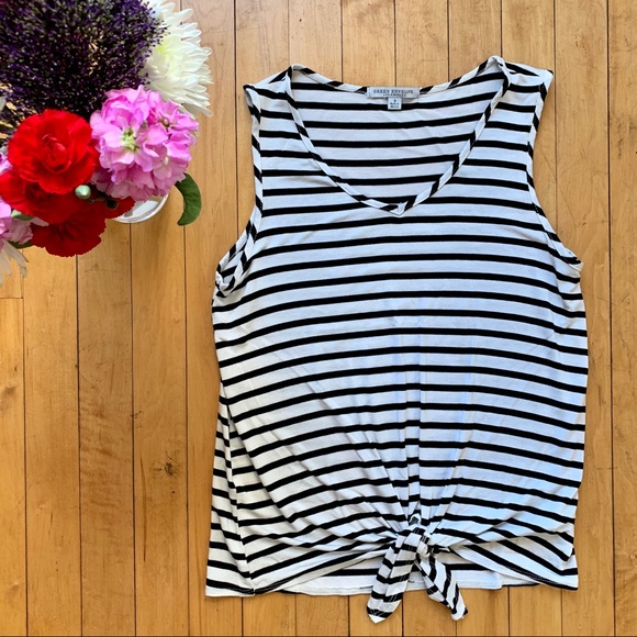 Green Envelope Tops - Cute Black and White Striped Tank with Tie Waist